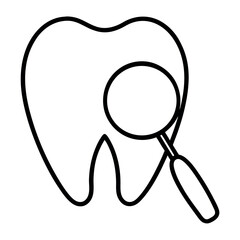 Dental care magnifier icon &ndash; simple line vector of inspected tooth