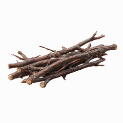 Bundle of Small Dark Brown Twigs Isolated on Gray Transparent background