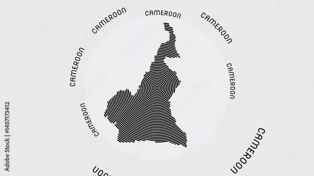 Poster cameroon shape with dynamic circles visual effect. animation of cameroon logo appearing from rotatin