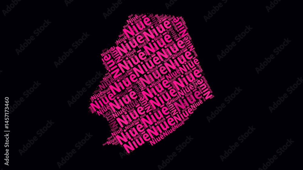 Poster niue intro video. regions word clouds animation. niue regions names in english language fading in on