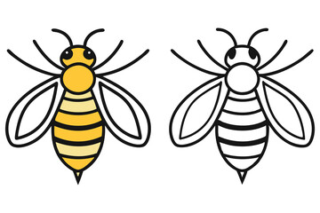The cartoon shows a bee in colored and outline versions on white