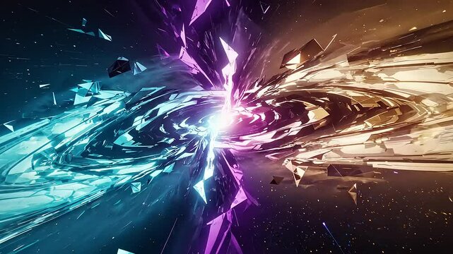 Abstract interdimensional gateway with shattered crystalline matter