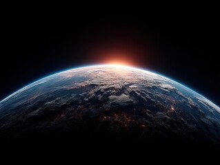 A breathtaking panoramic view of Earth at sunrise, showcasing vibrant colors and light against the vast darkness of space.