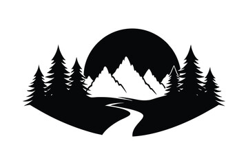 A mountain silhouette with pine trees vector illustration