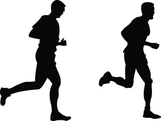 Young Male Joggers Silhouette Vectors Running Sports Fitness Clipart