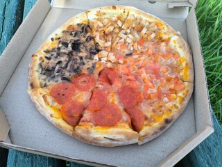 pizza in a cardboard box. Food concept
