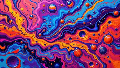 Vibrant Abstract Space Themed Artwork with Multi-Colored Swirls and Cosmic Elements