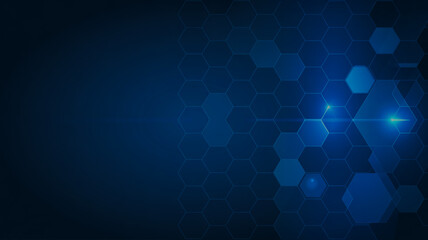 Deep Blue Hexagonal Technology Abstract with Bokeh Effect
