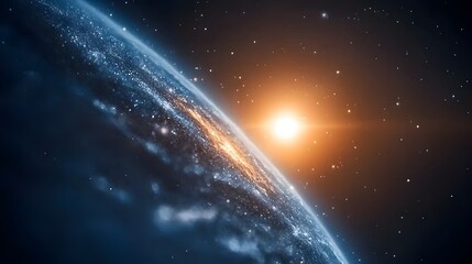 Obraz premium Stunning View of Planet Earth Illuminated by the Rising Sun with Stars in the Background