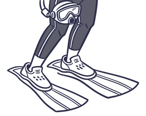 Fototapeta premium Cartoon Scuba Diver with Fins, Mask, and Wetsuit Illustration
