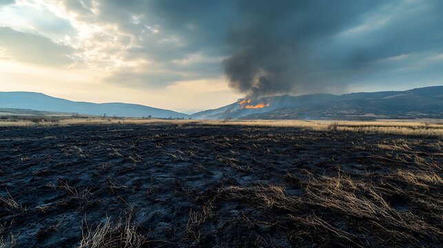 Wildfire aftermath landscape