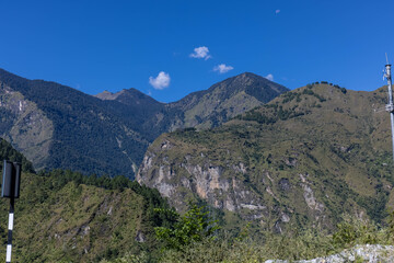 Landscape of Himalaya, Panoramic view of Himalayan mountain covered with snow. Himalaya mountain landscape in winter at Kedarnath valley.