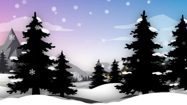 Minimalist Paper-Cut Winter Village Silhouette Animation