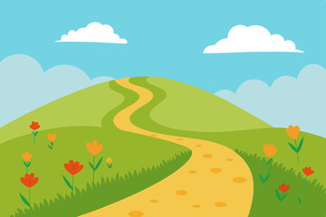 Obraz premium summer landscape with green grass and flowers