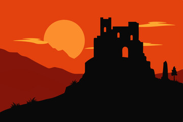Obraz premium silhouette of castle on sunset