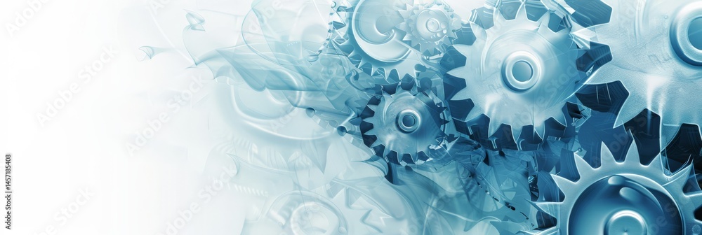 Aufkleber abstract mechanical gears and cogwheels with white and blue overlay. symbol of engineering, innovati