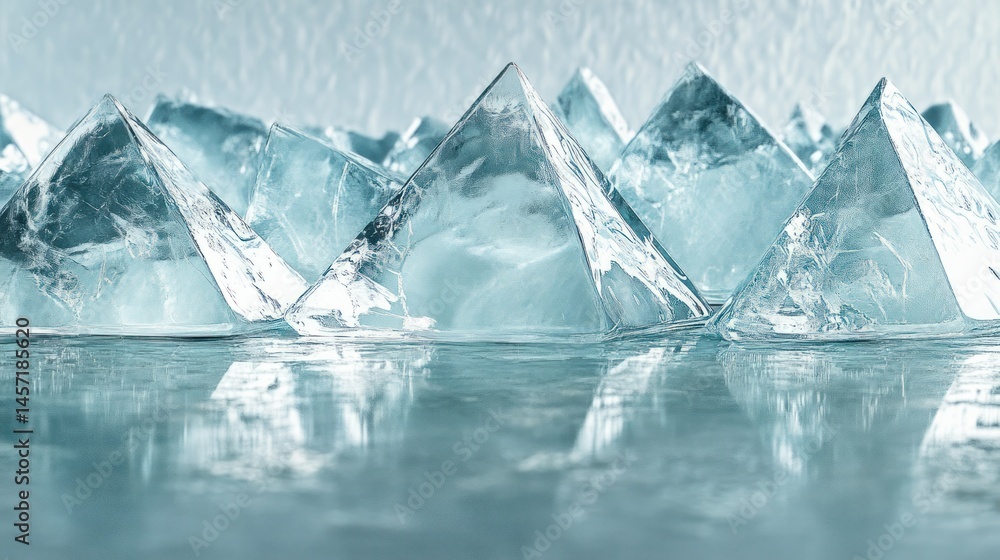 Poster frozen ice formations with sharp angular shapes on water