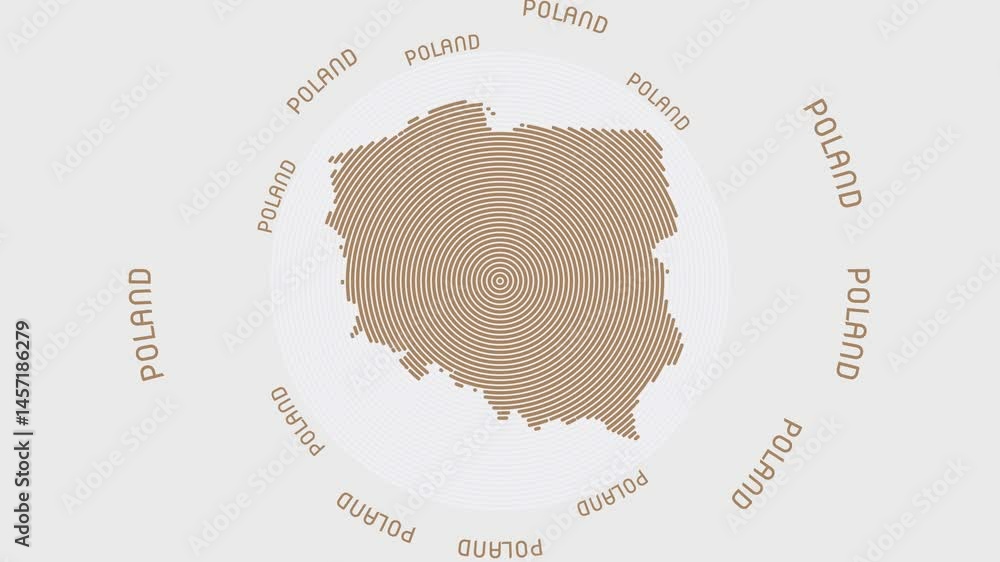 Poster poland shape with dynamic circles visual effect. animation of poland logo appearing from rotating ri