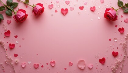 Pink Roses Hearts Romantic Valentines Day Background