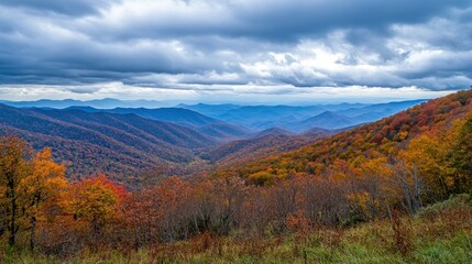 Fototapeta premium Mountain landscape with various colors under dramatic cloud cover above