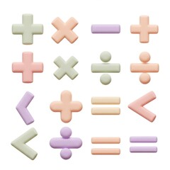 Obraz premium Pastel Colored 3D Math Symbols on White Background
