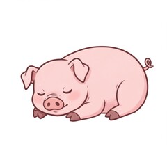 Sleeping Pink Pig Cartoon Illustration