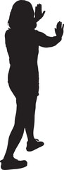 vector; silhouette rear view of woman holding or squeezing a wall or something imaginary