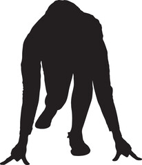 vector; silhouette front view of woman dressed in casual clothes in starting position for a race