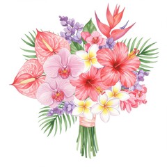 Obraz premium Vibrant Watercolor Tropical Flower Bouquet