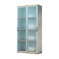Obraz premium Slim vertical cabinet with frosted glass doors, isolated on transparent background