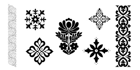 wallpaper design pattern set,Design set for corner and center,Indian design, hand drawn set,center piece collection,Background design for floral patterns.  