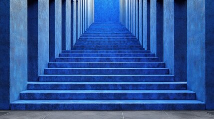 Blue steps ascend to a bright blue light