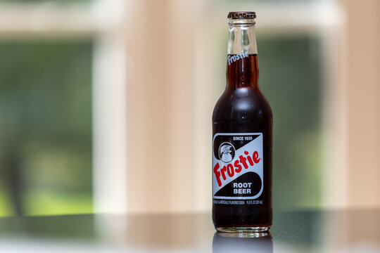 Frostie Root Beer soda bottle isolated unopened