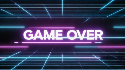 Cyberpunk retro GAME OVER text in neon glitch style, intense RGB split distortion, text melting into digital liquid, high contrast, futuristic hacking aesthetic, 4K resolution, cinematic lighting - Powered by Adobe