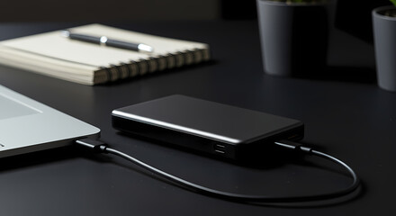 Power Bank Charging Laptop on Desk