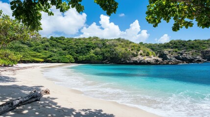 Beautiful tropical beach with blue water and trees in view
