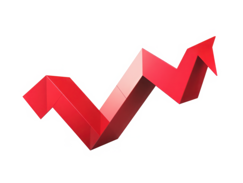 Rising red arrow chart illustration on transparent background - Powered by Adobe