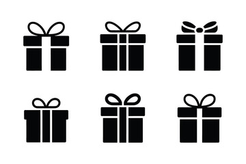 Gift box icon set black and white vector graphic