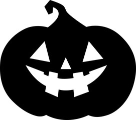 A stylized black silhouette of a carved pumpkin with a simple, friendly expression, perfect for fall harvest and Halloween celebrations.