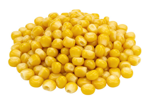 A vibrant pile of golden yellow corn kernels on a dark background