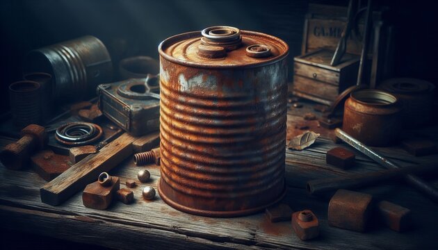 Rusted Canister A metal canister heavily rusted and perhaps dent