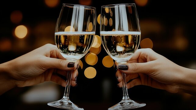 Cheers to celebration, two champagne glasses clinking