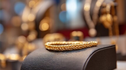 Obraz premium Gold bracelet on high-end jewelry store display