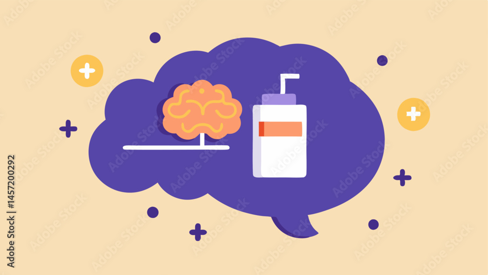 Poster brain as a battery an illustration of a brain with a battery icon showing its almost empty surrounde