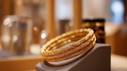 Gold bracelet on high-end jewelry store display