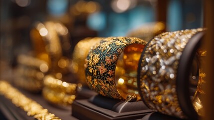 Obraz premium Gold bracelet on high-end jewelry store display