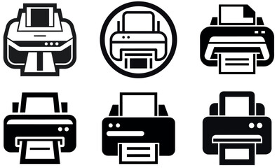Printer Icon Set – Modern Black Vector Illustrations of Office Print Devices