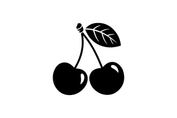 Black silhouette of two cherries with a leaf