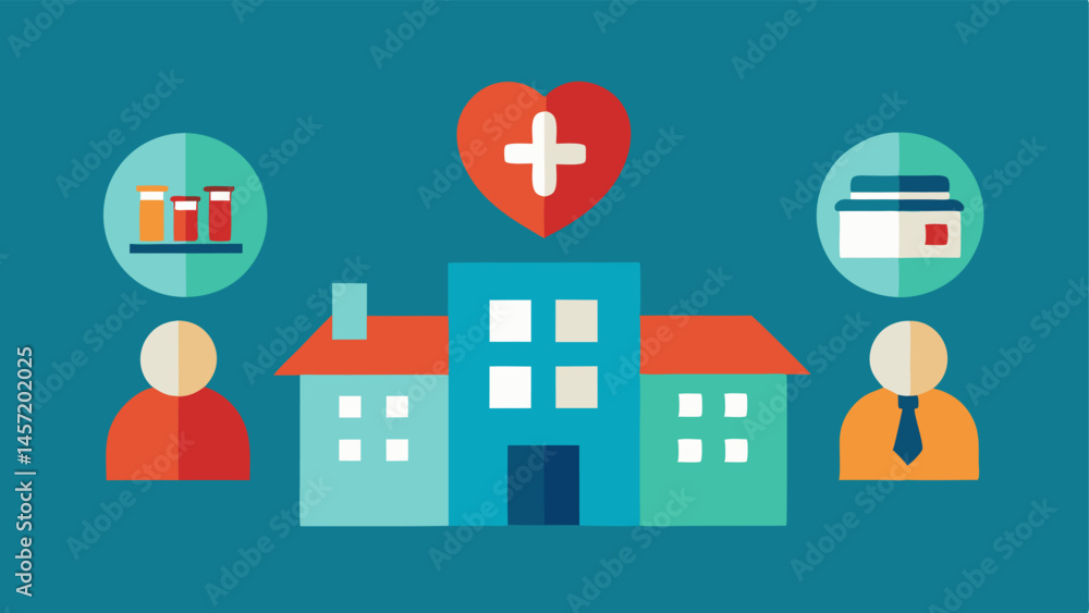 Poster one with multiple health facilities represented by icons and the other with a single faroff health c