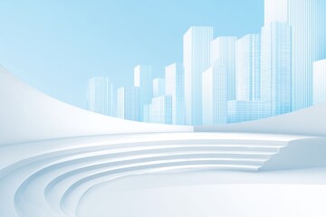 Fototapeta premium Futuristic white cityscape with modern high-rise buildings and curved architecture on a minimal background, perfect for technology, innovation, and urban planning concepts.